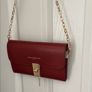 Viola Castellani Red Croc-Embossed Chain Shoulder Clutch